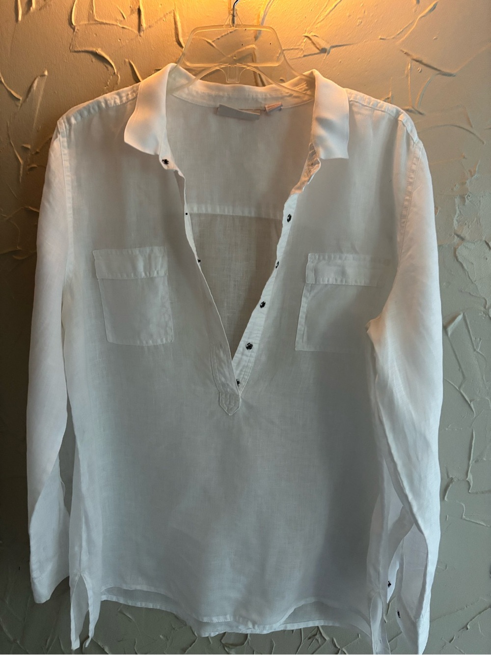 Chico's White Semi-Sheer V-Neck Popover Blouse